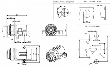Цилиндрический соединитель-розетка M12-F04D-BKR-M16/2M3-SD 1630043241501