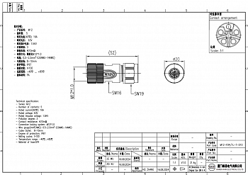 Цилиндрический соединитель-розетка M12-F04/1L-T-D10