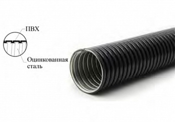 Защитный гофрорукав из оцинкованной стали ID38 с ПВХ оболочкой, арт. JSH-PVC-38G